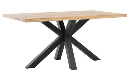 Table à manger industrielle Lany – Plateau chêne massif clair et pieds métal noir