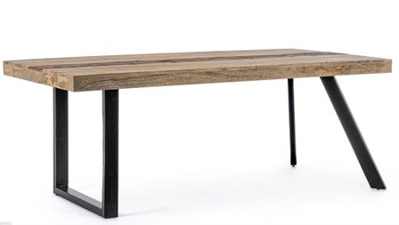 Table à manger industrielle MANCHESTER – Bois de manguier & pieds acier noir