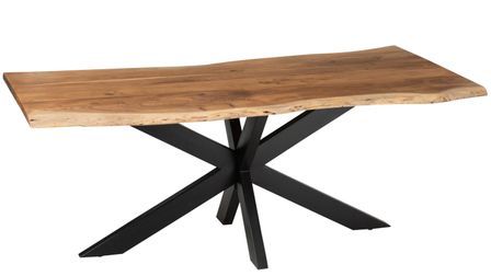 Table à manger industrielle ORELIA – Plateau chêne massif & pieds acier noir