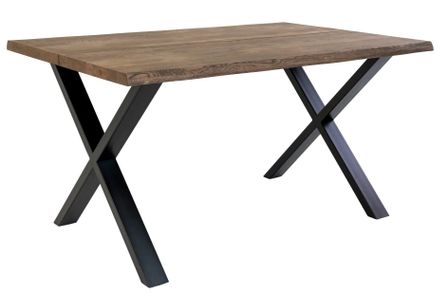 Table à manger industrielle TOULON – Chêne massif & acier noir, design avec bord ondulé