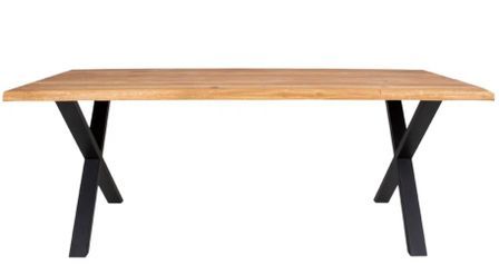 Table à manger industrielle TOULON – Chêne massif & acier noir, design avec bord ondulé