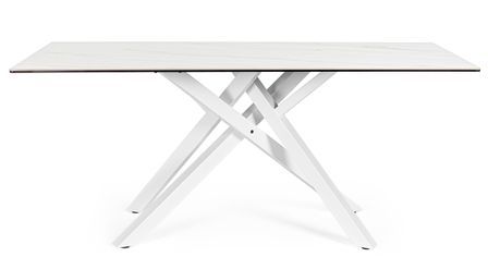 Table à manger MADRA 180 cm - Céramique blanche effet marbre et pieds laqués blanc