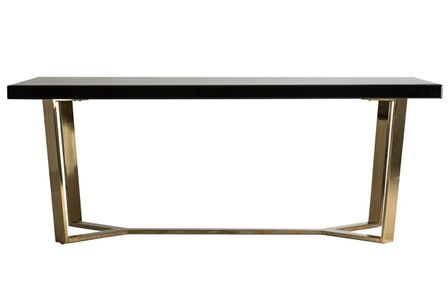 Table à manger design pieds acier doré et plateau miroir noir Oliva 200 cm