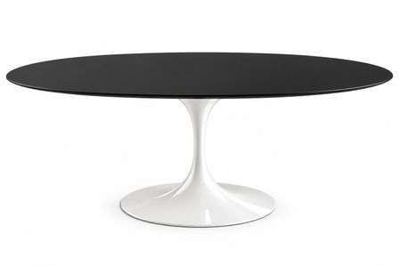 Table à manger ovale extensible TULIPE – Plateau MDF laqué mat – Ouverture synchronisée – Pied central en aluminium laqué – Fabrication italienne haut de gamme