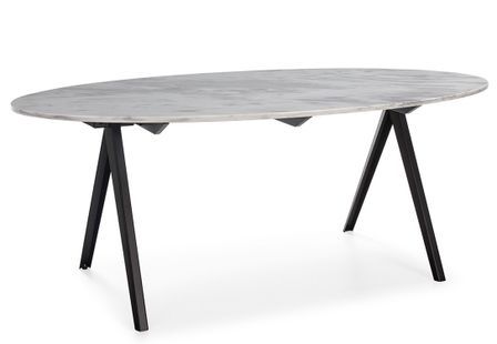 Table à manger ovale marbre gris et pieds métal noir LINA – 200 cm