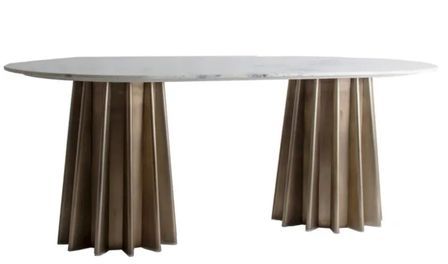 Table à manger ovale MENZA – Marbre blanc & acier doré mat – 200 cm
