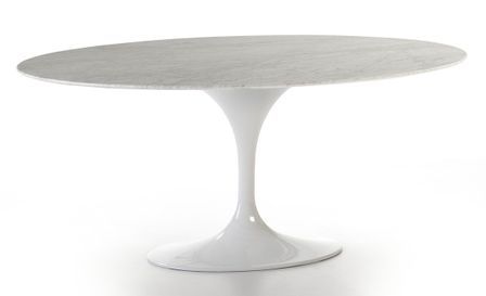 Table à manger ovale moderne marbre et pied métal blanc 170 cm
