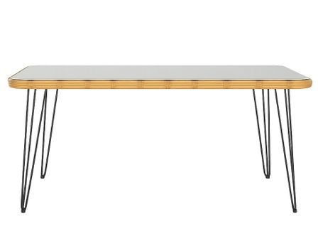 Table à manger rectangulaire BERLO 180 cm – Osier synthétique et verre trempé