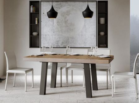 Table à manger rectangulaire bois foncé et pieds métal anthracite Bidy 160 cm