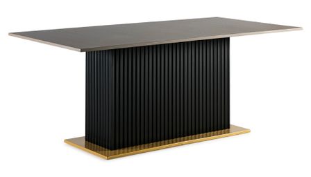 Table à manger rectangulaire bois taupe et pieds métal noir et doré Hajh