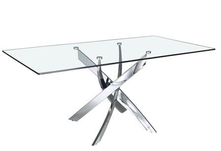 Table à manger rectangulaire design Princia - Plateau en verre transparent et pied en acier chromé