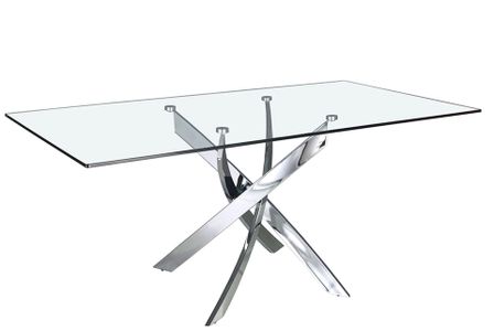 Table à manger rectangulaire design Princia - Plateau en verre transparent et pied en acier chromé