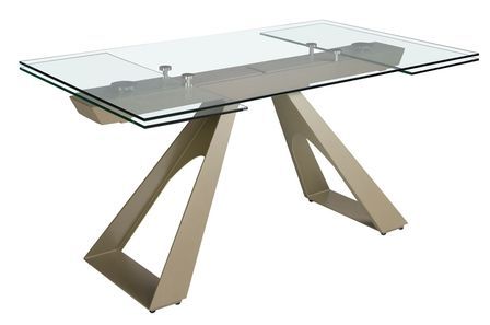 Table à manger rectangulaire extensible Balina 160/240 cm - Plateau en verre trempé et pieds acier marron clair