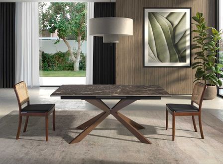 Table à manger rectangulaire extensible Nevada L 160/200 cm - Plateau en porcelaine marron et pieds acier marron