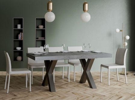 Table à manger rectangulaire gris béton et pieds métal gris foncé Tsara 160 cm