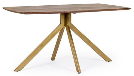 Table à manger rectangulaire KAMY 150 - Bois de manguier marron & pieds acier laiton - 6 places
