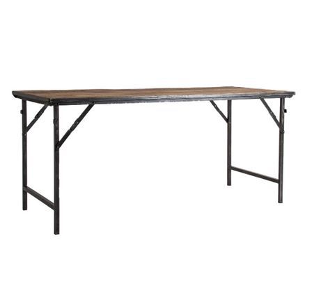 Table à manger rectangulaire orme massif foncé et métal noir Téa