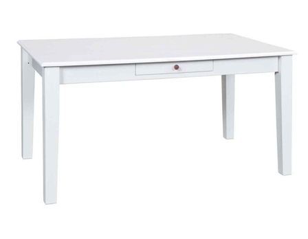 Table à manger rectangulaire pin massif vernis blanc Campanou 160 cm