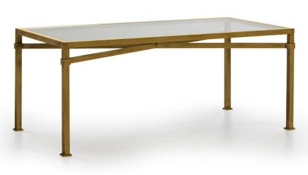 Table à manger rectangulaire verre trempé et métal doré Lighty