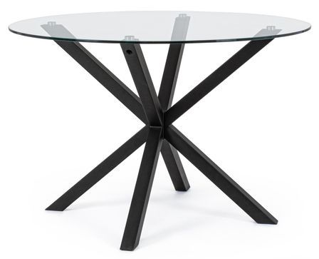 Table à manger ronde AGNO Ø114 cm – Acier & verre trempé – 5 places