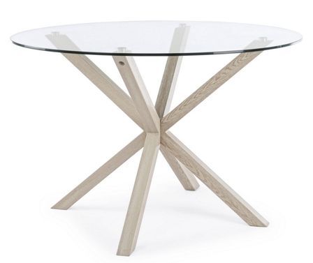 Table à manger ronde AGNO Ø114 cm – Acier & verre trempé – 5 places