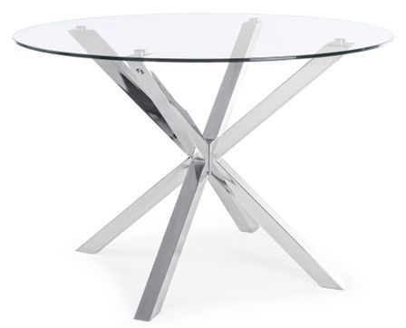 Table à manger ronde AGNO Ø114 cm – Acier & verre trempé – 5 places