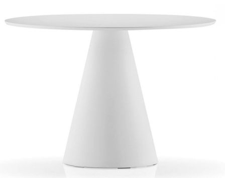 Table à manger ronde blanche polyéthylène et plateau bois blanc Kizola