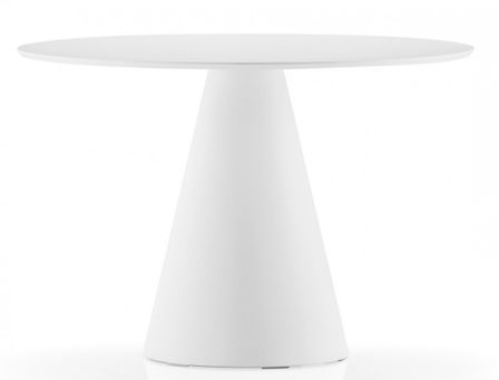Table à manger ronde blanche polyéthylène et plateau bois blanc Kizola