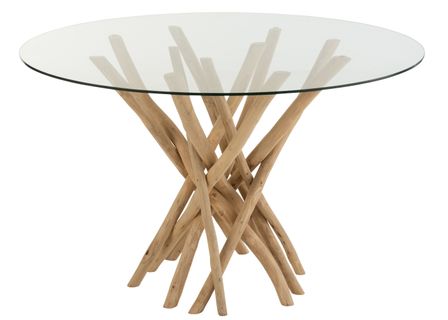 Table à manger ronde branches de teck Lizzie D 120 cm