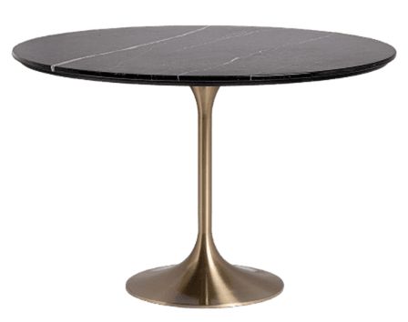 Table à manger ronde céramique et pied acier doré style art déco Korne