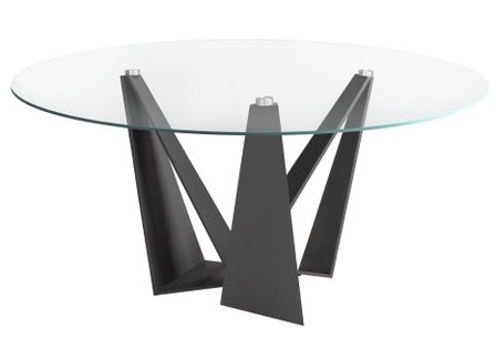 Table à manger ronde design Gala - Plateau en verre trempé et pieds en acier noir
