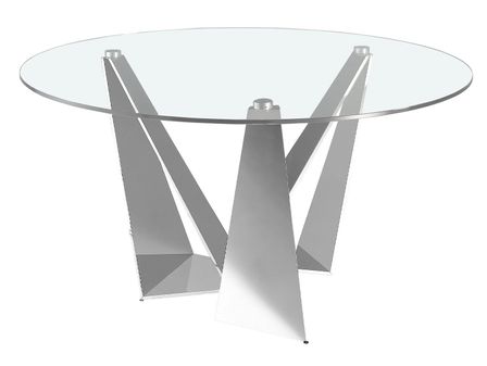 Table à manger ronde design Gala - Plateau en verre trempé et pieds en acier chromé
