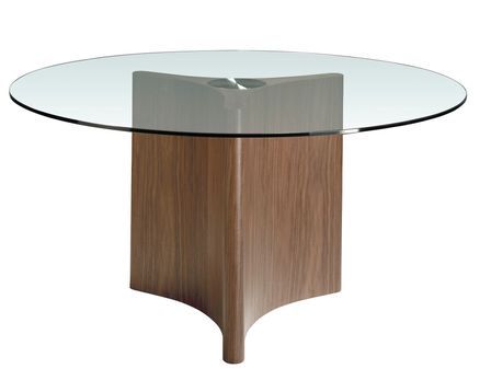 Table à manger ronde design Trina 150 cm - Noyer et verre transparent