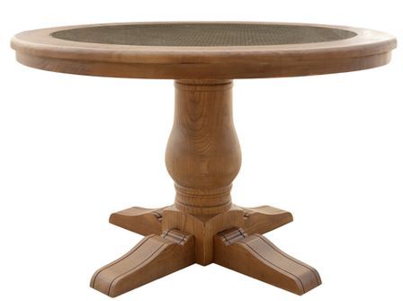 Table à manger ronde en chêne massif et rotin VIKALE Ø120 cm