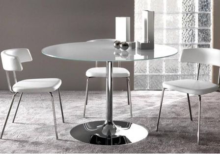 Table a manger ronde en verre trempé et pied acier chromé Diamino