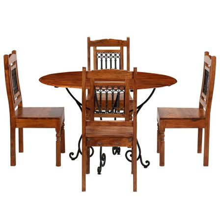 Table à manger ronde et 4 chaises bois d'acacia Lavina
