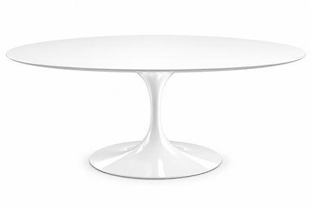 Table à manger ronde extensible TULIPE – Plateau bois laqué mat – Ouverture synchronisée – Pied central en aluminium laqué – Fabrication italienne haut de gamme