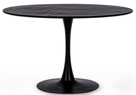 Table à manger ronde KULIPA Ø120 cm – Acier & bois noir avec veinure – 6 places