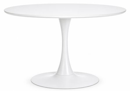 Table à manger ronde KULIPA – Acier blanc & bois blanc laqué mat