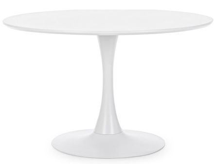 Table à manger ronde KULIPA – Acier blanc & bois blanc laqué mat