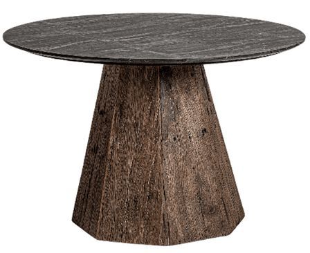 Table à manger ronde marbre de noir et pieds bois massif Wader Ø120 cm