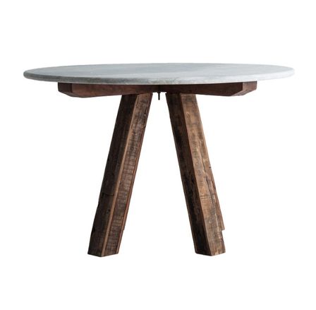 Table à manger ronde marbre gris et manguier massif foncé Valentia