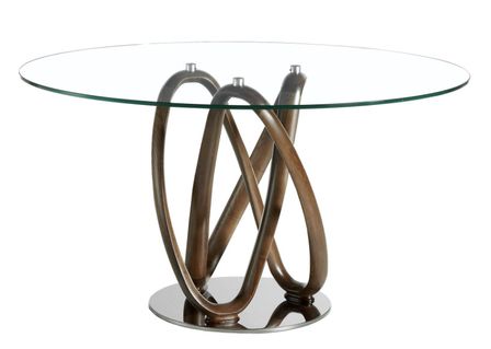 Table à manger ronde pied torsadé Pinta - Noyer et verre transparent