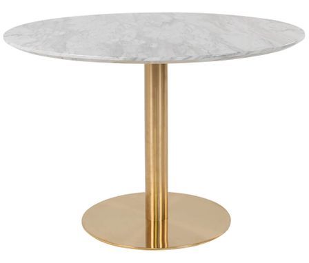 Table à manger ronde PIZA – Effet marbre blanc et pied laiton doré