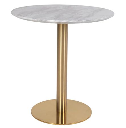 Table à manger ronde PIZA – Effet marbre blanc et pied laiton doré