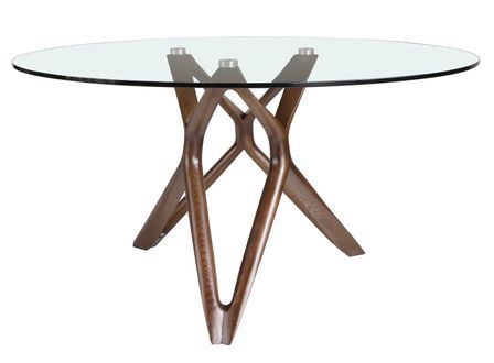 Table à manger ronde Punka - Noyer et verre transparent