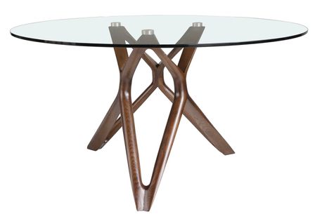 Table à manger ronde Punka - Noyer et verre transparent