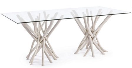 Table à manger SAHEL – bois massif de teck blanchi & verre trempé – 200 x 100 cm