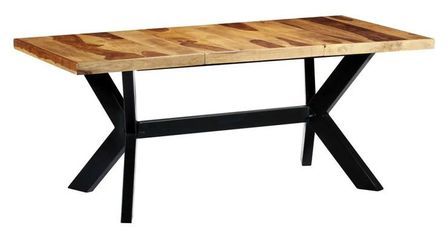 Table à manger sesham massif clair et pieds métal noir Pome 180 cm
