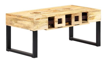 Table basse 1 porte manguier massif clair et métal noir Maneci